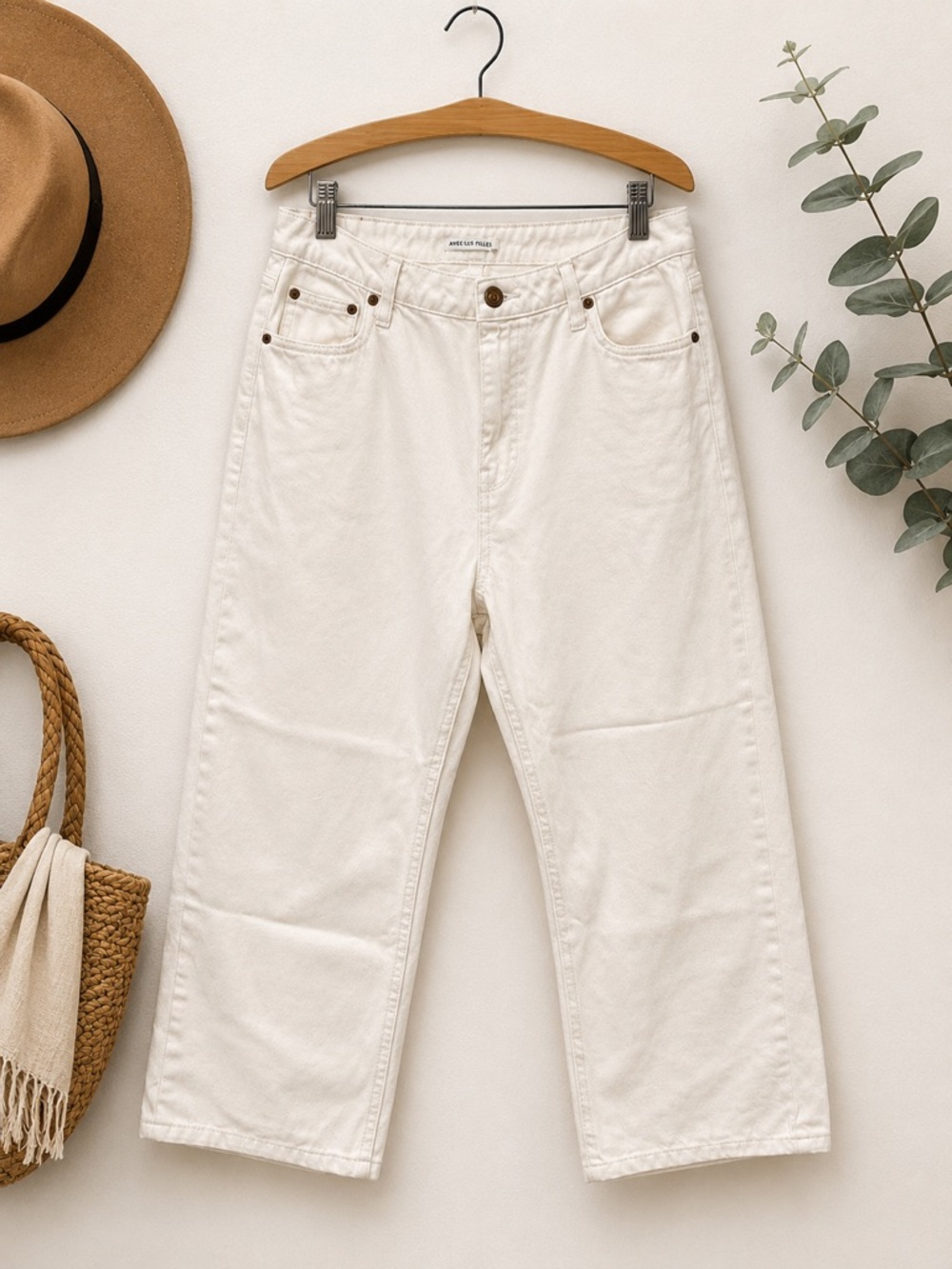 Avec Les Filles Ecru 100% Cotton Relaxed Straight Jeans 30